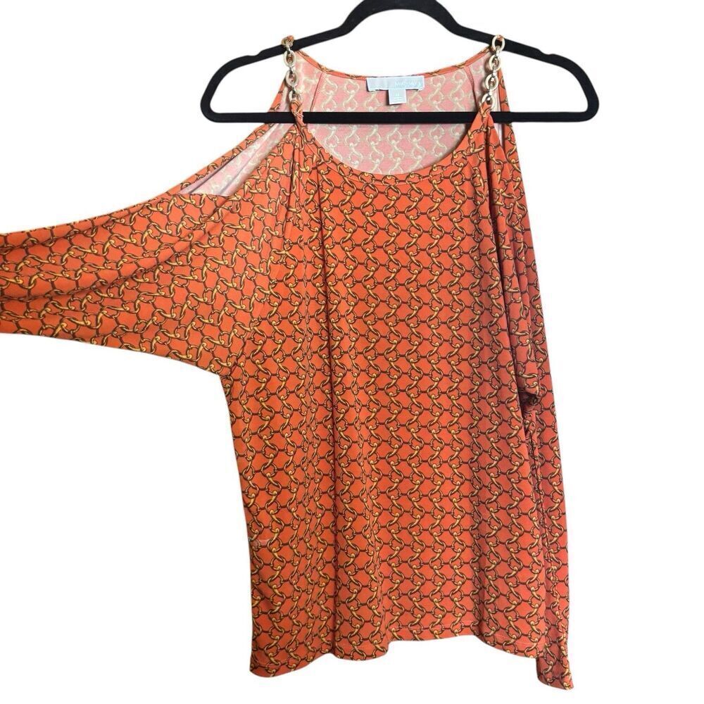 Michael Kors Cold Shoulder Top Women Medium Multicolor Chain Link Stretch Blouse